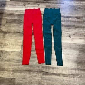 Fabletics Womens Sculpt knit Red and Teal Leggings 2 pair bundle